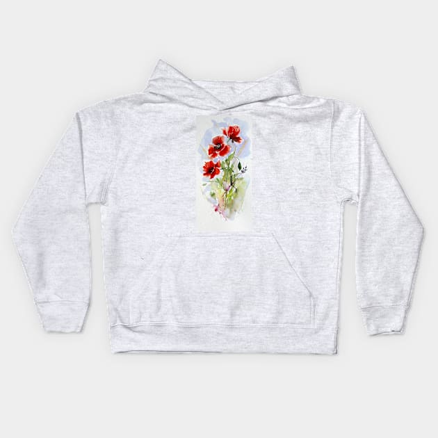 Playful poppies V Kids Hoodie by kovacsannabrigi